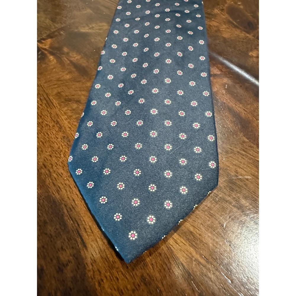 Mens Navy Blue Floral Medallion 100% Silk Necktie Hand Made in Italy 2159
